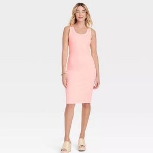 Universal Thread Women's Ribbed Peach Coral Melon T-Shirt Tank Midi Dress Medium
